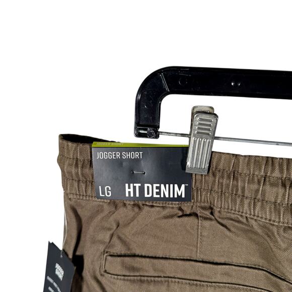 Hot Topic NWT Men's Large HT Denim Brown Jogger Shorts Drawstring Raw Hem - Picture 11 of 12